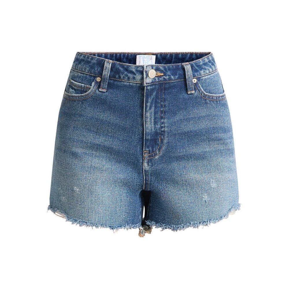 Time and Tru Women's Destructed 4" Denim Short, Size 14, Relaxed Fit, High Rise - Picture 5 of 5